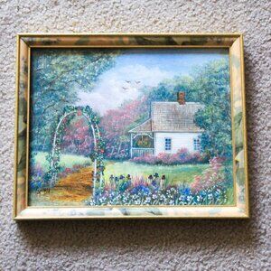 Murray Artist Signed House With A Garden Floral Oil On Canvas Painting